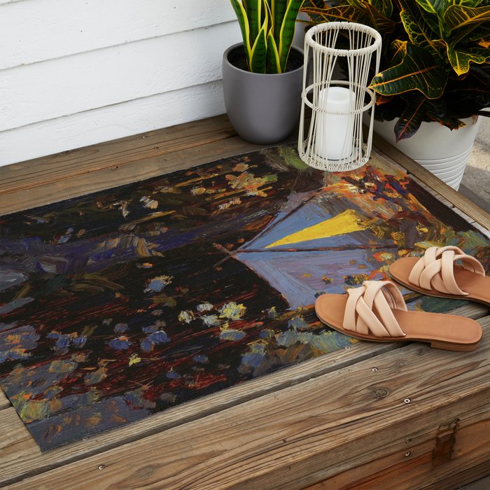 Tom Thomson Campfire 1916 Canadian Landscape Artist Outdoor Rug Gallery Image 2