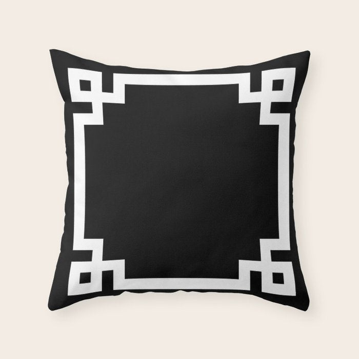Black and White Greek Key Border Throw Pillow Gallery Image 6