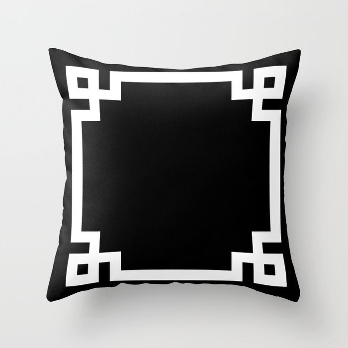 Black and White Greek Key Border Throw Pillow Gallery Image 1