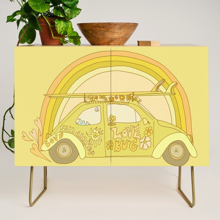 love bug valentine // retro surf art by surfy birdy Credenza Gallery Image 1