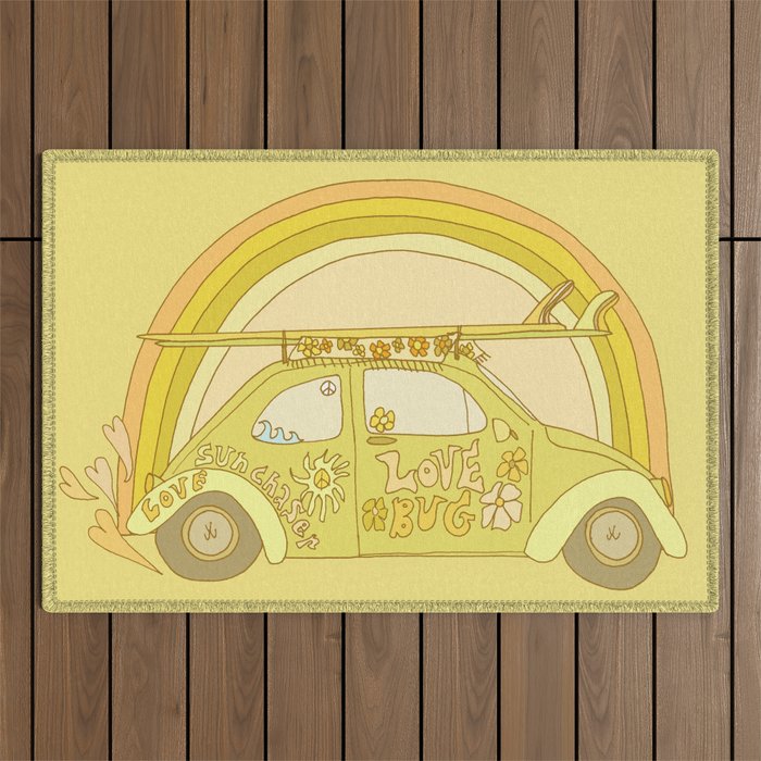 love bug valentine // retro surf art by surfy birdy Outdoor Rug Gallery Image 1