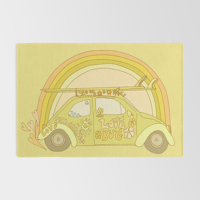 love bug valentine // retro surf art by surfy birdy Rug Gallery Image 2