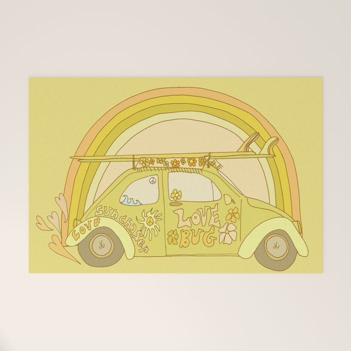 love bug valentine // retro surf art by surfy birdy Welcome Mat Gallery Image 1