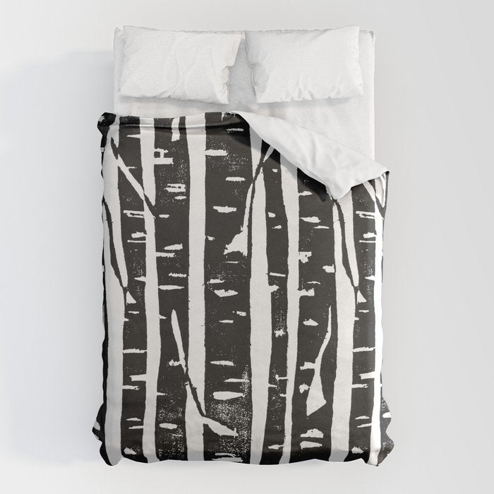 Woodcut Birches Black Duvet Cover Gallery Image 6