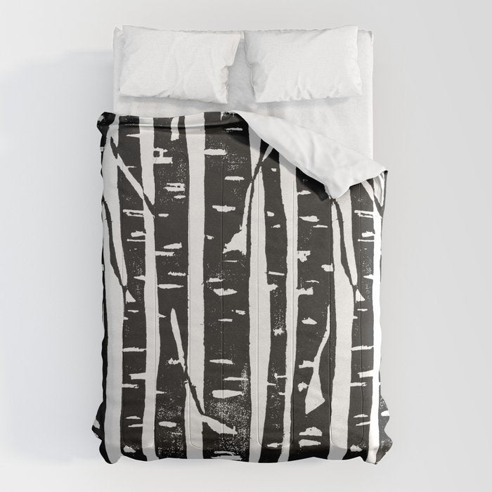 Woodcut Birches Black Comforter Gallery Image 1
