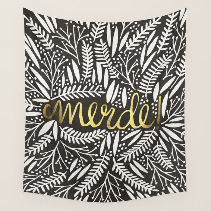 Pardon My French - Gold on Black Wall Tapestry Gallery Image 1
