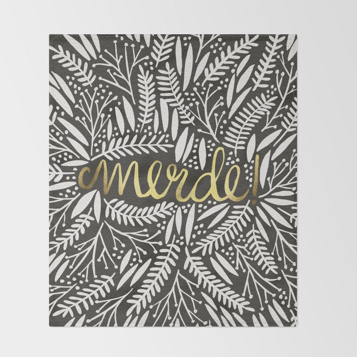 Pardon My French - Gold on Black Throw Blanket Gallery Image 2