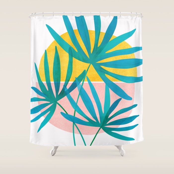 Mid Century Palms Shower Curtain Gallery Image 1