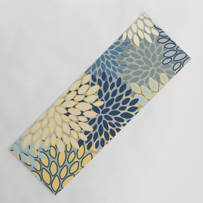 Floral Print, Yellow, Gray, Blue, Teal Yoga Mat Gallery Image 1