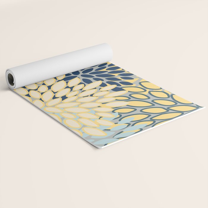Floral Print, Yellow, Gray, Blue, Teal Yoga Mat Gallery Image 2
