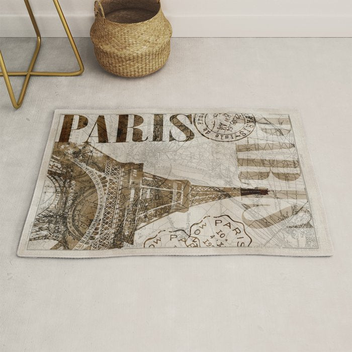 Vintage Paris eiffel tower illustration Rug Gallery Image 1