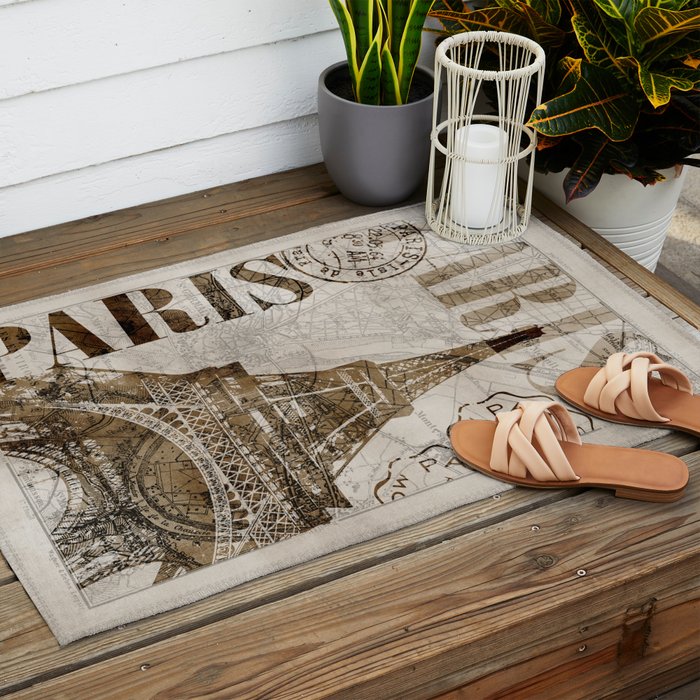 Vintage Paris eiffel tower illustration Outdoor Rug Gallery Image 2