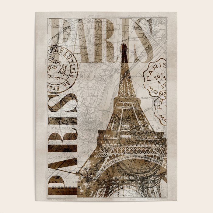Vintage Paris eiffel tower illustration Poster Gallery Image 4