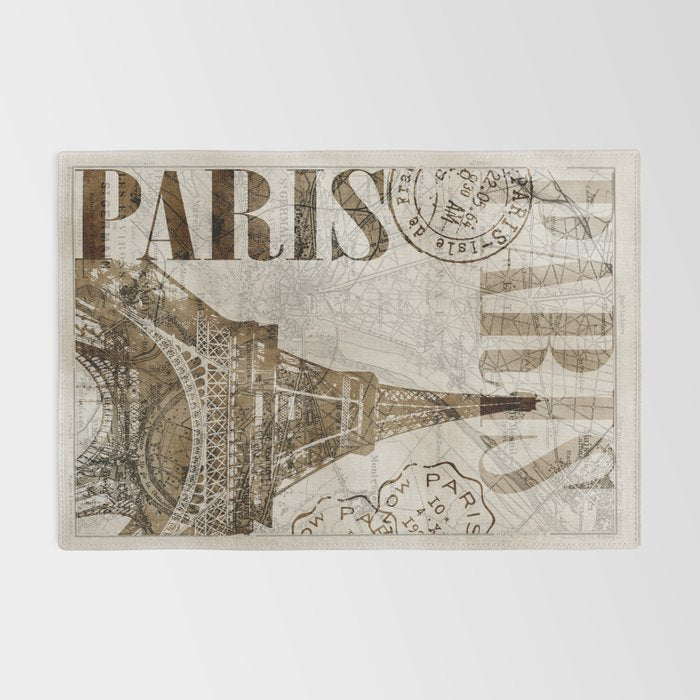 Vintage Paris eiffel tower illustration Rug Gallery Image 2