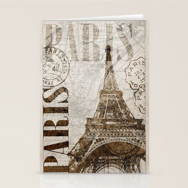 Vintage Paris eiffel tower illustration Stationery Card Gallery Image 1
