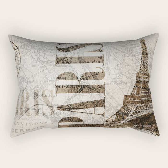 Vintage Paris eiffel tower illustration Rectangular Pillow Gallery Image 2