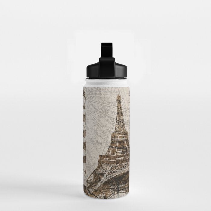 Vintage Paris eiffel tower illustration Water Bottle Gallery Image 2