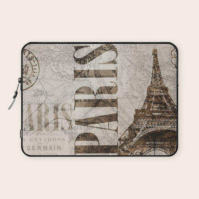 Vintage Paris eiffel tower illustration Laptop Sleeve Gallery Image 1