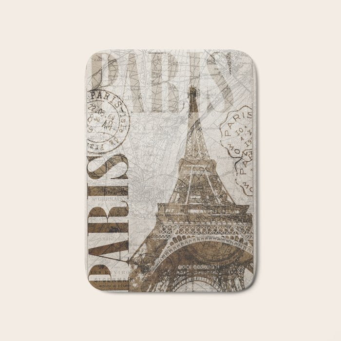 Vintage Paris eiffel tower illustration Bath Mat Gallery Image 1