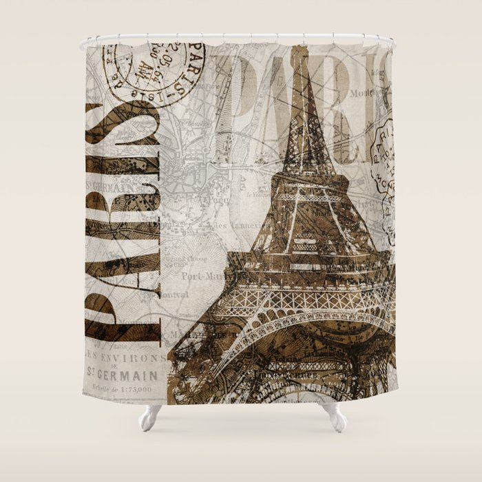 Vintage Paris eiffel tower illustration Shower Curtain Gallery Image 1