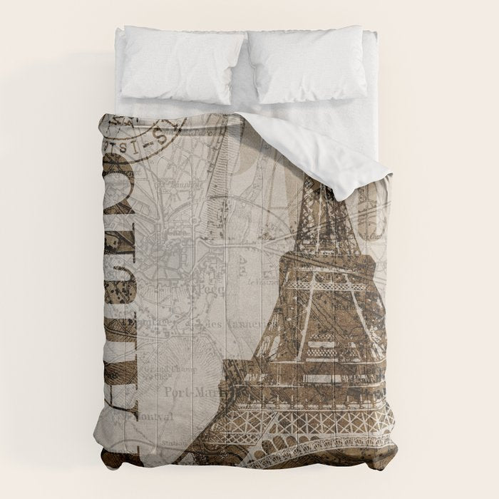 Vintage Paris eiffel tower illustration Comforter Gallery Image 6