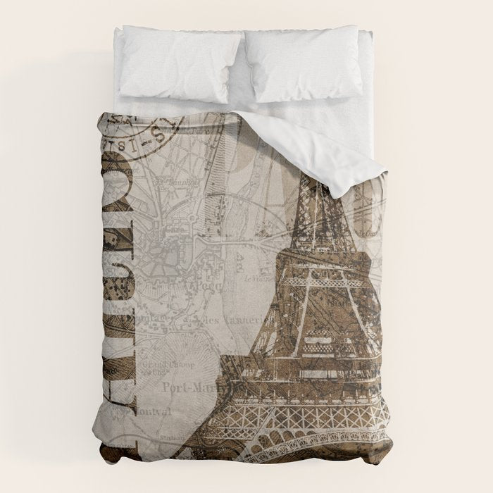 Vintage Paris eiffel tower illustration Duvet Cover Gallery Image 6