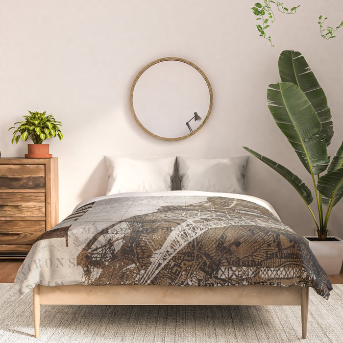 Vintage Paris eiffel tower illustration Comforter Gallery Image 3