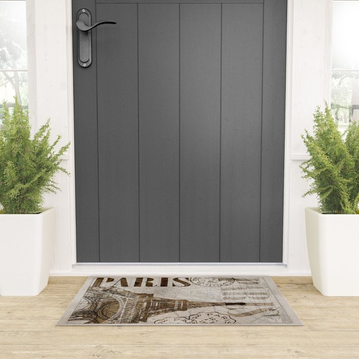 Vintage Paris eiffel tower illustration Welcome Mat Gallery Image 3