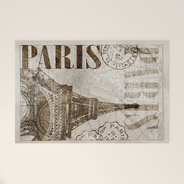 Vintage Paris eiffel tower illustration Welcome Mat Gallery Image 1