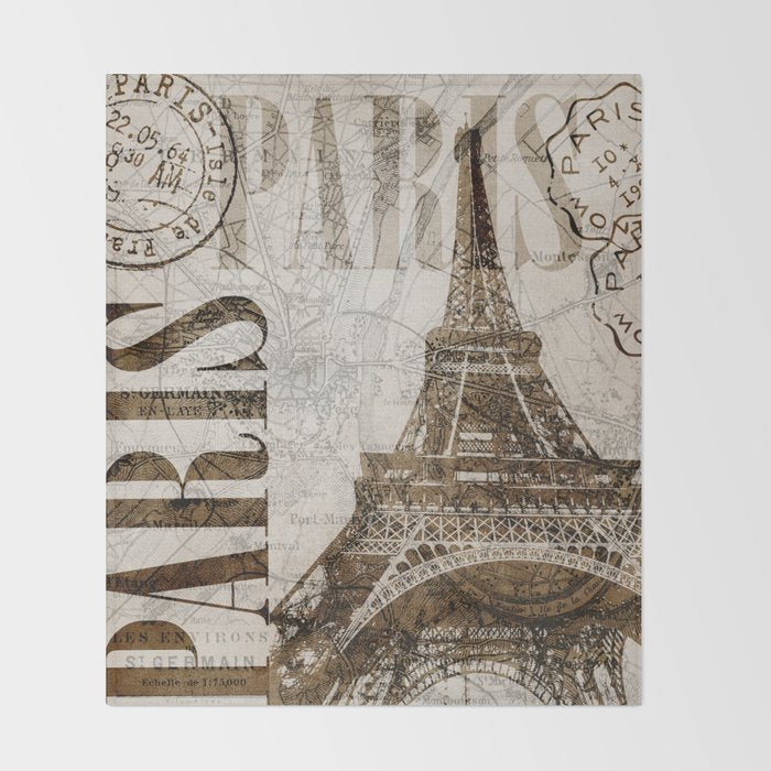 Vintage Paris eiffel tower illustration Throw Blanket Gallery Image 2
