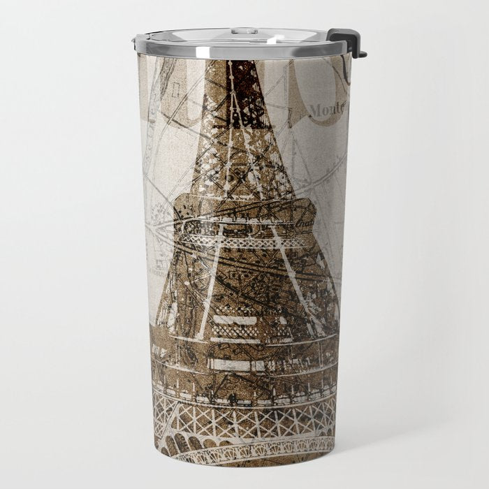 Vintage Paris eiffel tower illustration Travel Mug Gallery Image 2
