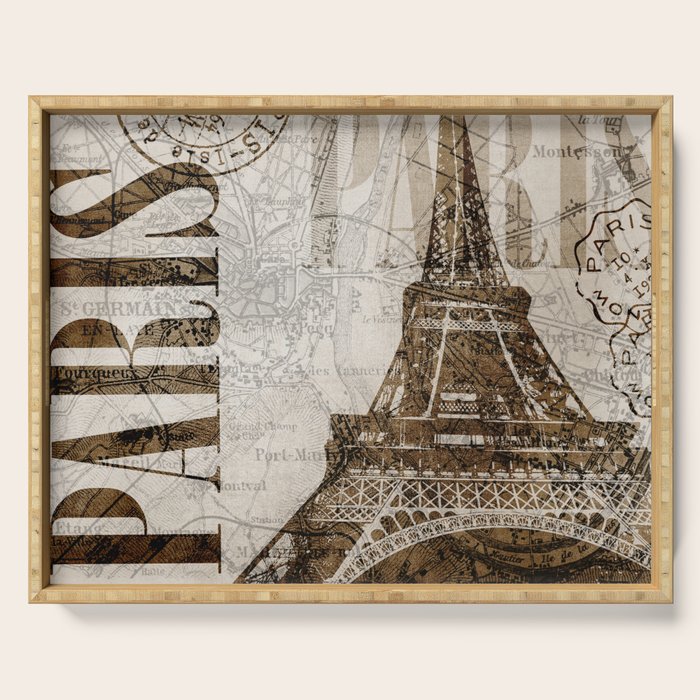Vintage Paris eiffel tower illustration Serving Tray Gallery Image 1