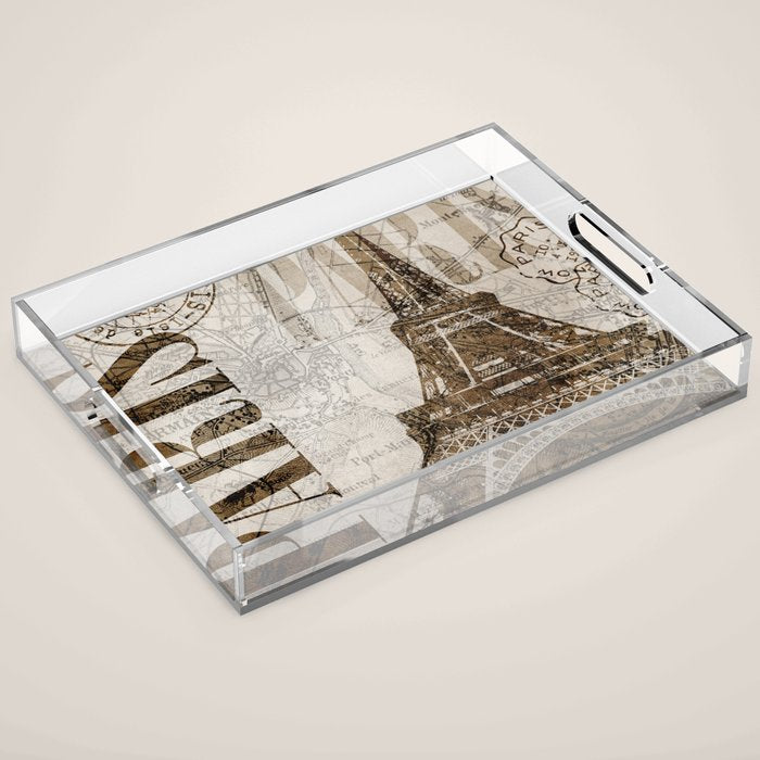 Vintage Paris eiffel tower illustration Acrylic Tray Gallery Image 1