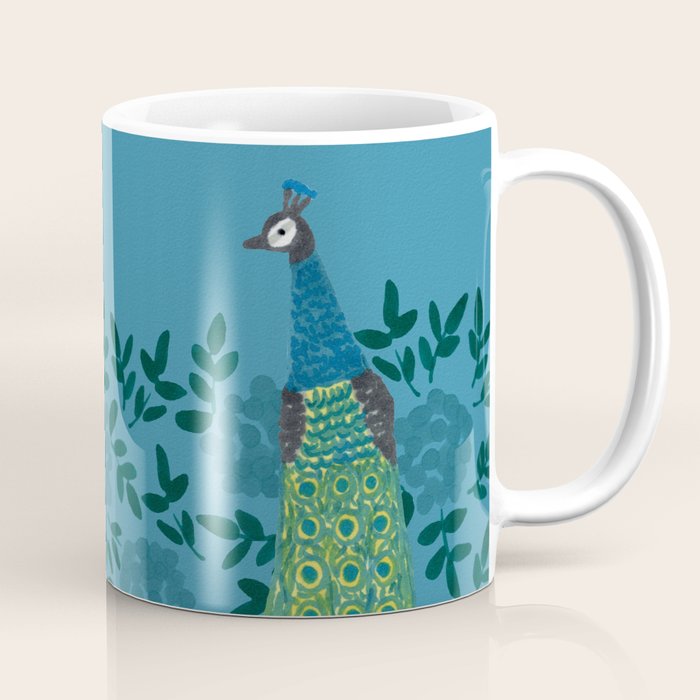 Peacock and Flower - Teal and Blue Coffee Mug Gallery Image 1