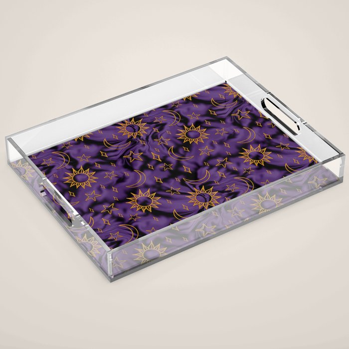 Tie Dye Moon and Stars Print in Purple Acrylic Tray Gallery Image 1