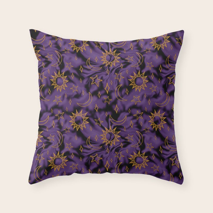 Tie Dye Moon and Stars Print in Purple Throw Pillow Gallery Image 6