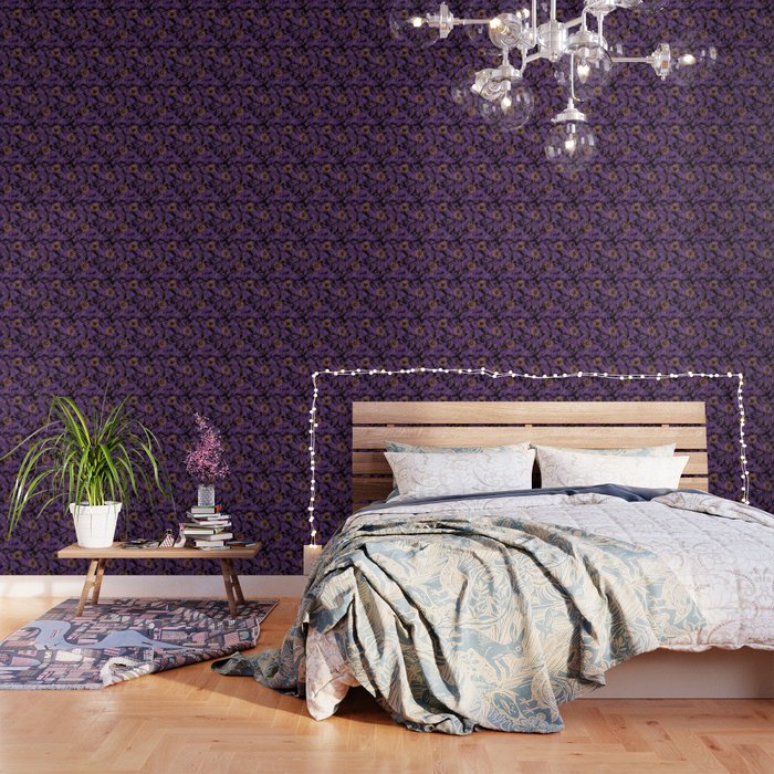 Tie Dye Moon and Stars Print in Purple Wallpaper Gallery Image 3