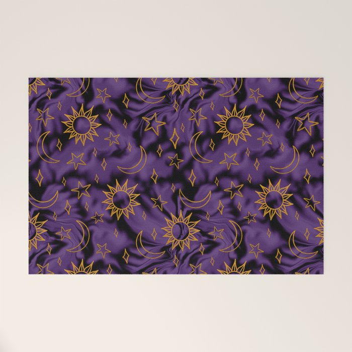 Tie Dye Moon and Stars Print in Purple Welcome Mat Gallery Image 1