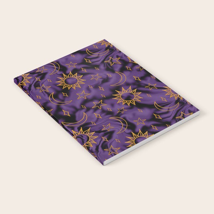 Tie Dye Moon and Stars Print in Purple Notebook Gallery Image 1