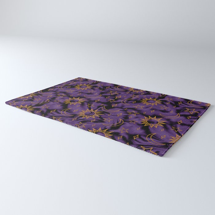 Tie Dye Moon and Stars Print in Purple Rug Gallery Image 3