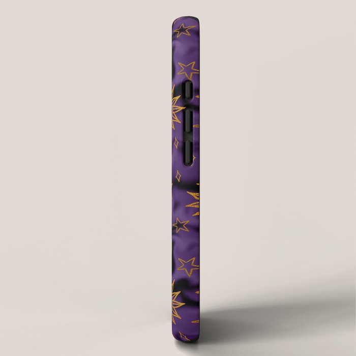 Tie Dye Moon and Stars Print in Purple iPhone Case Gallery Image 2