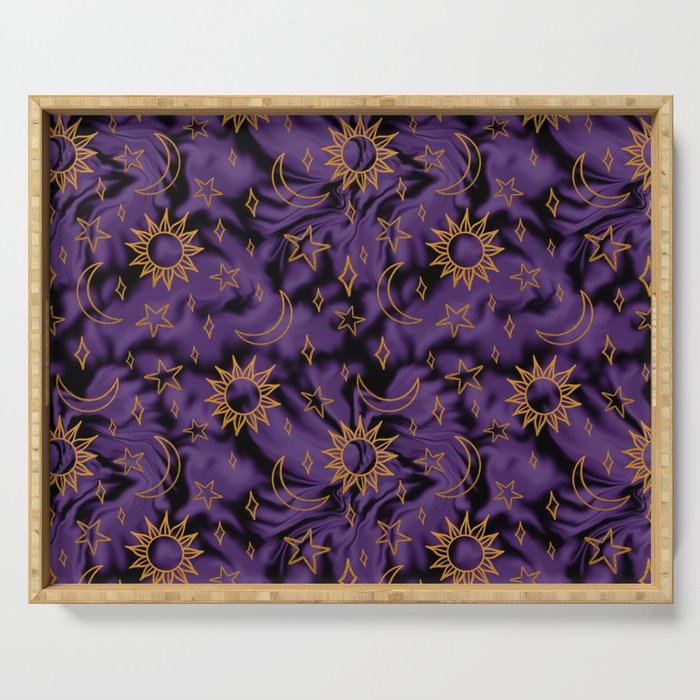 Tie Dye Moon and Stars Print in Purple Serving Tray Gallery Image 1