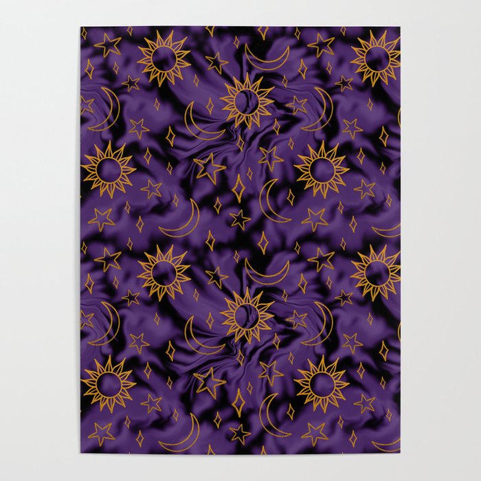 Tie Dye Moon and Stars Print in Purple Poster Gallery Image 1