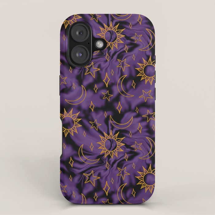 Tie Dye Moon and Stars Print in Purple iPhone Case Gallery Image 1