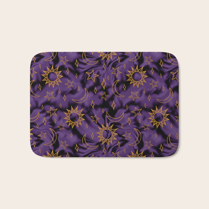 Tie Dye Moon and Stars Print in Purple Bath Mat Gallery Image 1