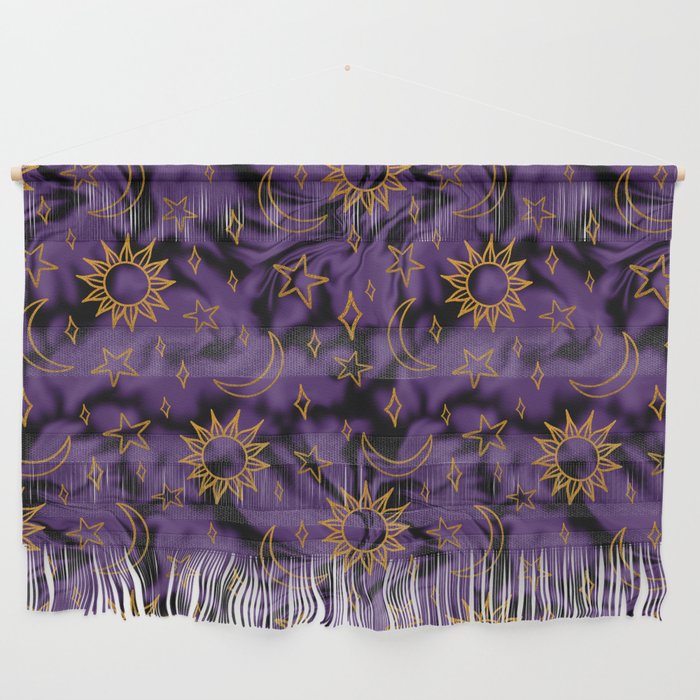 Tie Dye Moon and Stars Print in Purple Wall Hanging Gallery Image 1