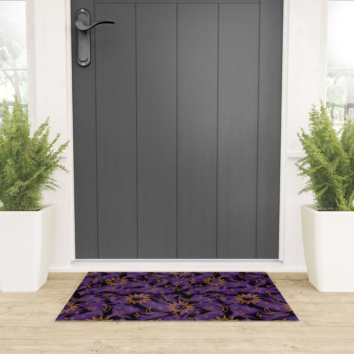 Tie Dye Moon and Stars Print in Purple Welcome Mat Gallery Image 3