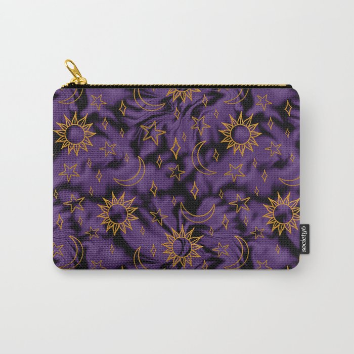 Tie Dye Moon and Stars Print in Purple Carry All Pouch Gallery Image 1