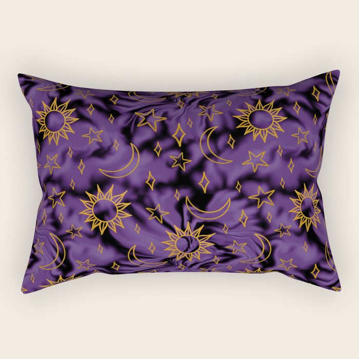 Tie Dye Moon and Stars Print in Purple Rectangular Pillow Gallery Image 2