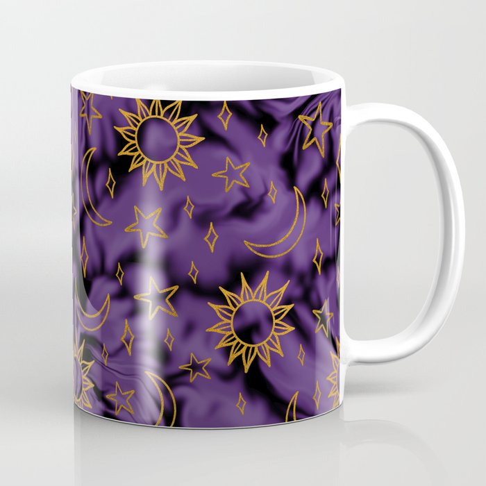 Tie Dye Moon and Stars Print in Purple Coffee Mug Gallery Image 1